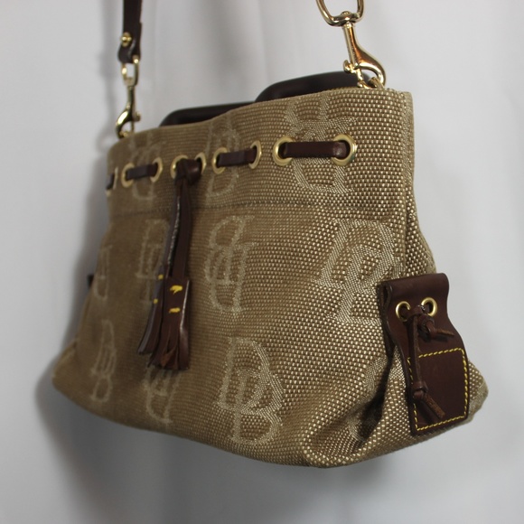Vintage Dooney & Bourke purse brown with leather accents DB Monogram Canvas Bag - Picture 3 of 8